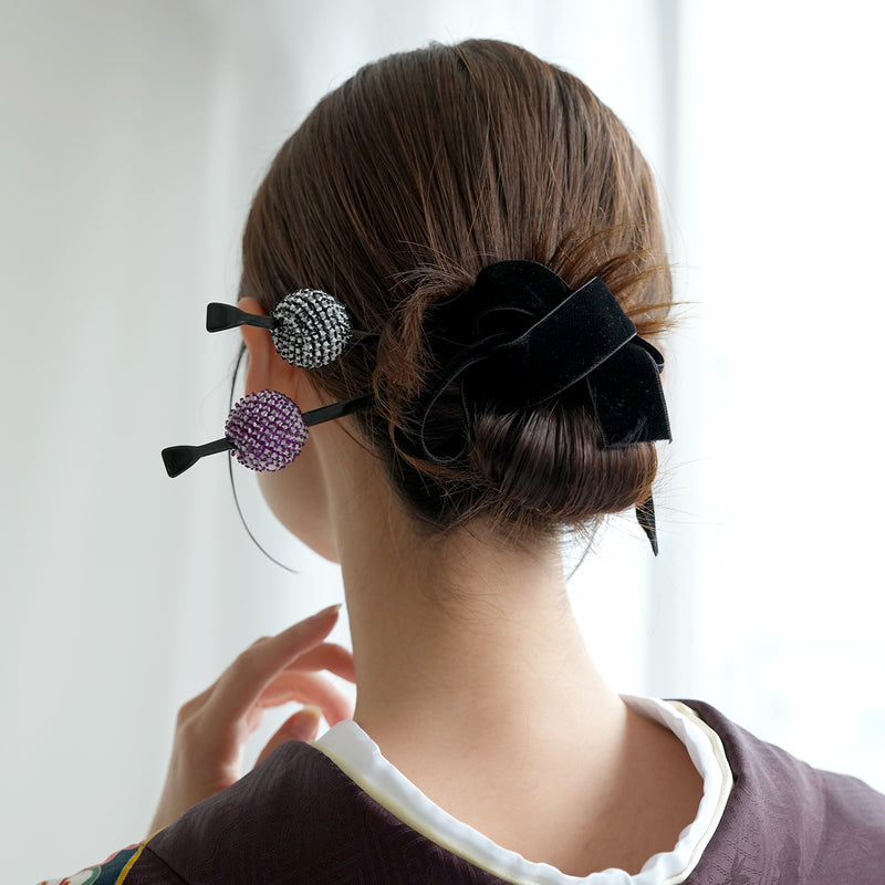 【髪飾り 玉かんざし】正絹 絞り ヘアアクセサリー  日本製 成人式 振袖 卒業式 袴 普段のヘアアレンジにも（5432630801）