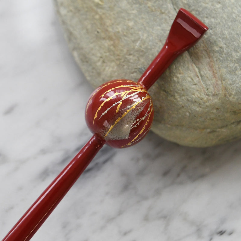 【髪飾り 蒔絵かんざし 雪柳・赤】玉かんざし 簪 ヘアアクセサリー  日本製 浴衣や成人式振袖、卒業式袴や普段のヘアアレンジにも（5432631800）