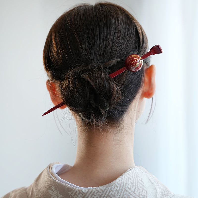 【髪飾り 蒔絵かんざし 雪柳・赤】玉かんざし 簪 ヘアアクセサリー  日本製 浴衣や成人式振袖、卒業式袴や普段のヘアアレンジにも（5432631800）