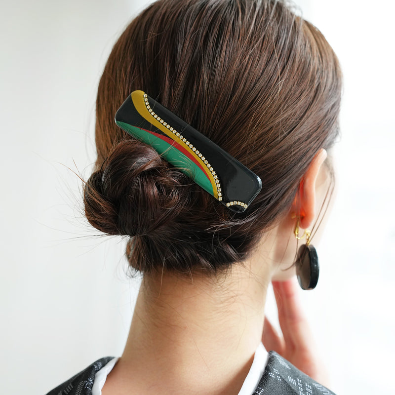 【髪飾り バレッタ】蒔絵髪飾りレトロ曲線 ヘアアクセサリー  日本製 和風 着物 浴衣 和服 カジュアル 普段のヘアアレンジにも（5432632900）