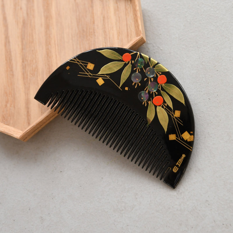 【蒔絵塗り前櫛かんざし 赤い実】くし 和コーム 螺鈿 ヘアアクセサリー 髪飾り 日本製 浴衣や成人式振袖、卒業式袴や普段のヘアアレンジにも（5432633000）