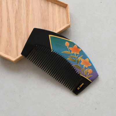 【蒔絵塗り前櫛かんざし 桔梗】くし 和コーム  ヘアアクセサリー  髪飾り 日本製 浴衣や成人式振袖、卒業式袴や普段のヘアアレンジにも（5432633100）