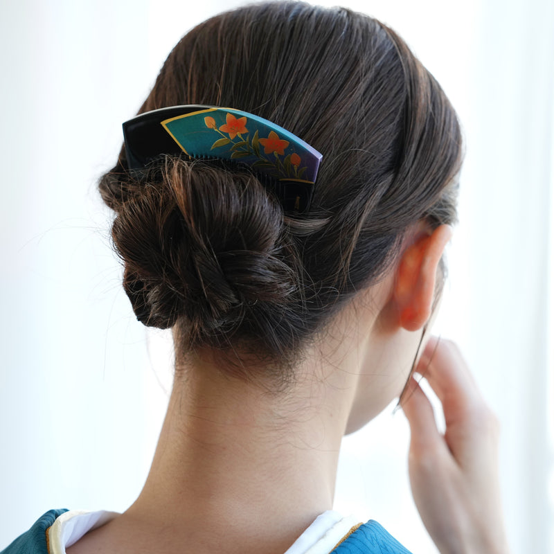 【蒔絵塗り前櫛かんざし 桔梗】くし 和コーム  ヘアアクセサリー  髪飾り 日本製 浴衣や成人式振袖、卒業式袴や普段のヘアアレンジにも（5432633100）