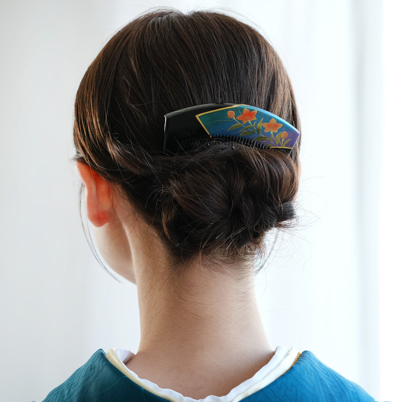【蒔絵塗り前櫛かんざし 桔梗】くし 和コーム  ヘアアクセサリー  髪飾り 日本製 浴衣や成人式振袖、卒業式袴や普段のヘアアレンジにも（5432633100）