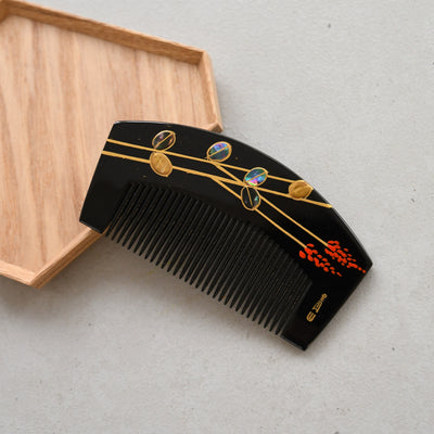 【蒔絵塗り前櫛かんざし 萩】くし 和コーム 螺鈿 ヘアアクセサリー  髪飾り 日本製 浴衣や成人式振袖、卒業式袴や普段のヘアアレンジにも（5432633200）