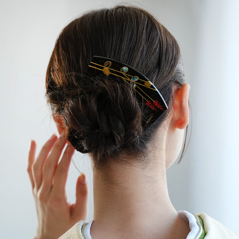 【蒔絵塗り前櫛かんざし 萩】くし 和コーム 螺鈿 ヘアアクセサリー  髪飾り 日本製 浴衣や成人式振袖、卒業式袴や普段のヘアアレンジにも（5432633200）