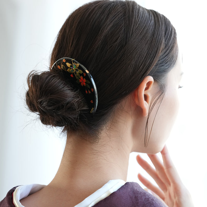 【蒔絵塗り前櫛かんざし 桜】くし 和コーム 螺鈿 ヘアアクセサリー  髪飾り 日本製 浴衣や成人式振袖、卒業式袴や普段のヘアアレンジにも（5432633300）