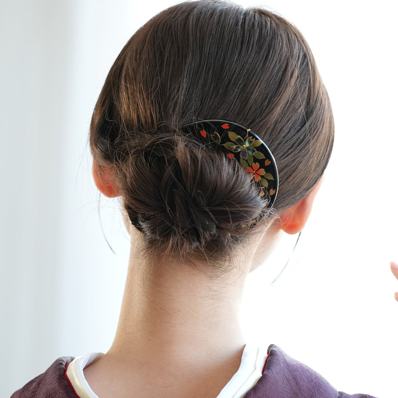 【蒔絵塗り前櫛かんざし 桜】くし 和コーム 螺鈿 ヘアアクセサリー  髪飾り 日本製 浴衣や成人式振袖、卒業式袴や普段のヘアアレンジにも（5432633300）