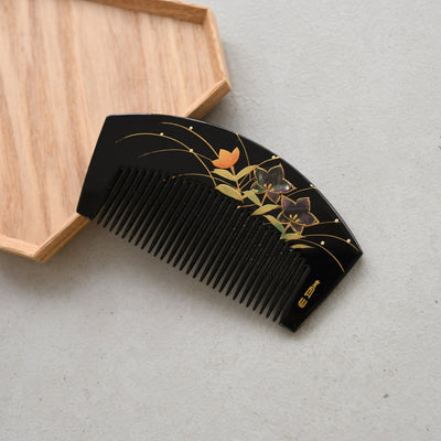 【蒔絵塗り前櫛かんざし 桔梗・螺鈿】くし 和コーム 螺鈿 ヘアアクセサリー  髪飾り 日本製 浴衣や成人式振袖、卒業式袴や普段のヘアアレンジにも（5432633400）