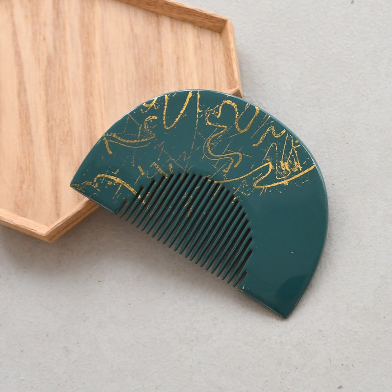 【蒔絵塗り前櫛かんざし 金の幾何学】くし 和コーム 螺鈿 ヘアアクセサリー  髪飾り 日本製 浴衣や成人式振袖、卒業式袴や普段のヘアアレンジにも（5432633500）