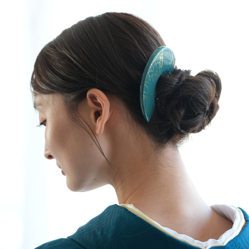 【蒔絵塗り前櫛かんざし 金の幾何学】くし 和コーム 螺鈿 ヘアアクセサリー  髪飾り 日本製 浴衣や成人式振袖、卒業式袴や普段のヘアアレンジにも（5432633500）