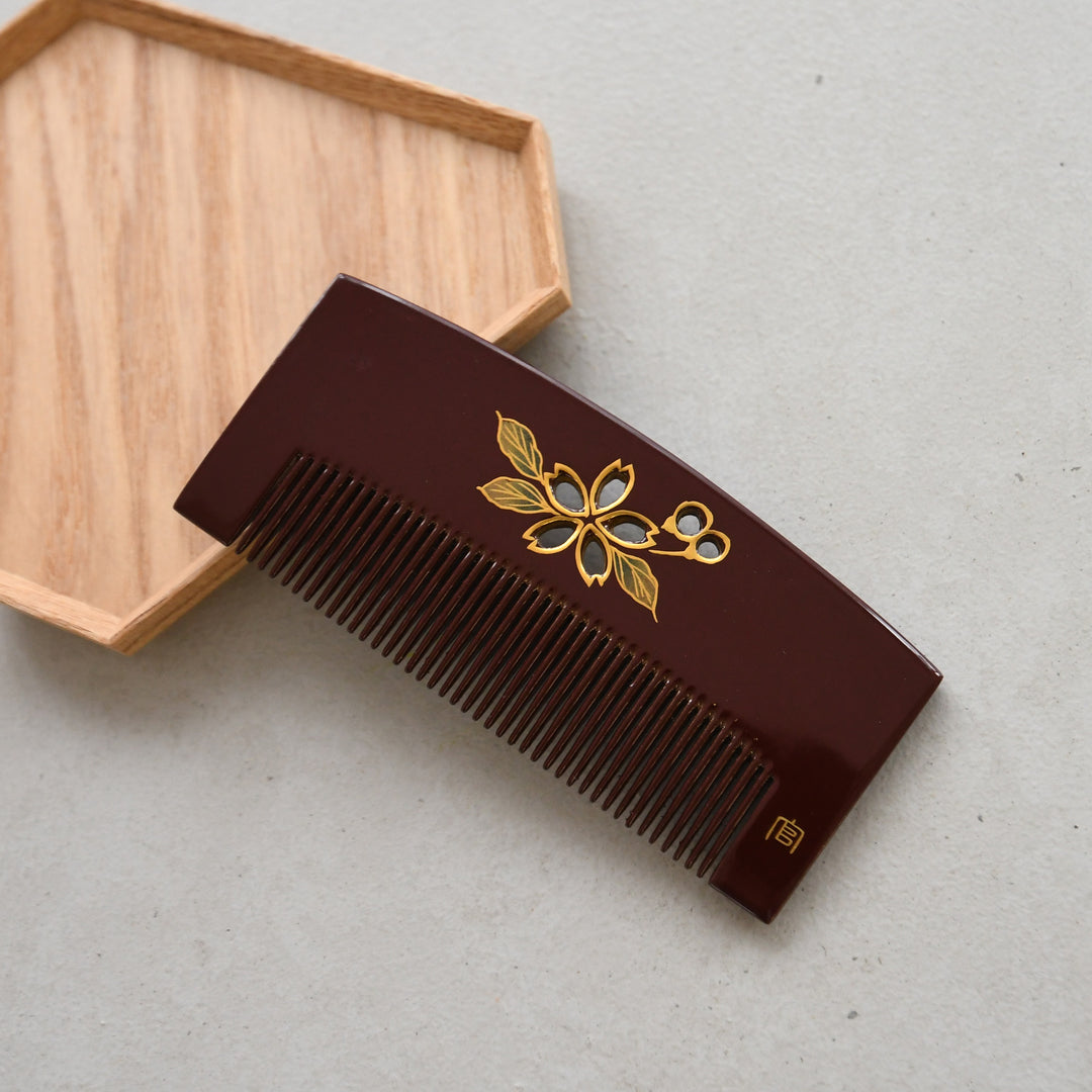 蒔絵塗り前櫛かんざし 桜・透かし彫り】くし 和コーム ヘア