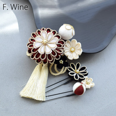 【髪飾り 菊華 コームUピン3点セット】つまみ細工  ヘアアクセサリー  日本製 成人式振袖や卒業式袴にも（5432633801）【取り寄せ品】