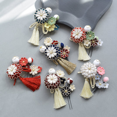 【髪飾り 菊華 コームUピン3点セット】つまみ細工  ヘアアクセサリー  日本製 成人式振袖や卒業式袴にも（5432633801）【取り寄せ品】