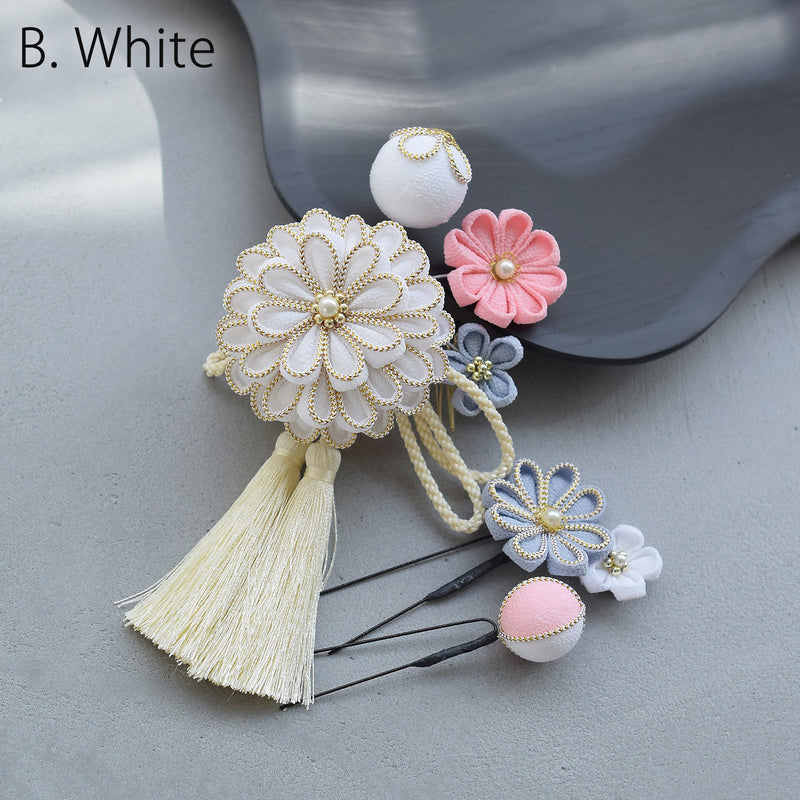 【髪飾り 菊華 コームUピン3点セット】つまみ細工  ヘアアクセサリー  日本製 成人式振袖や卒業式袴にも（5432633801）【取り寄せ品】