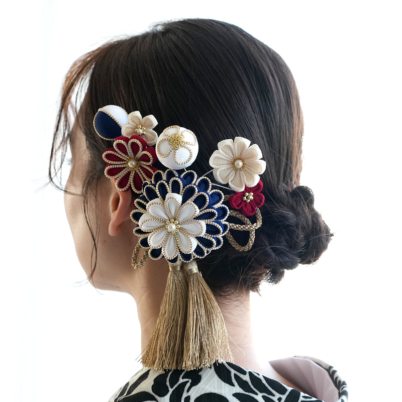 【髪飾り 菊華 コームUピン3点セット】つまみ細工  ヘアアクセサリー  日本製 成人式振袖や卒業式袴にも（5432633801）【取り寄せ品】