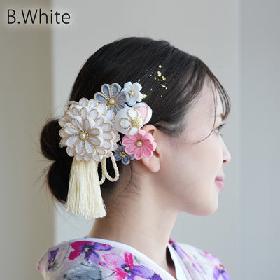 【髪飾り 菊華 コームUピン3点セット】つまみ細工  ヘアアクセサリー  日本製 成人式振袖や卒業式袴にも（5432633801）【取り寄せ品】