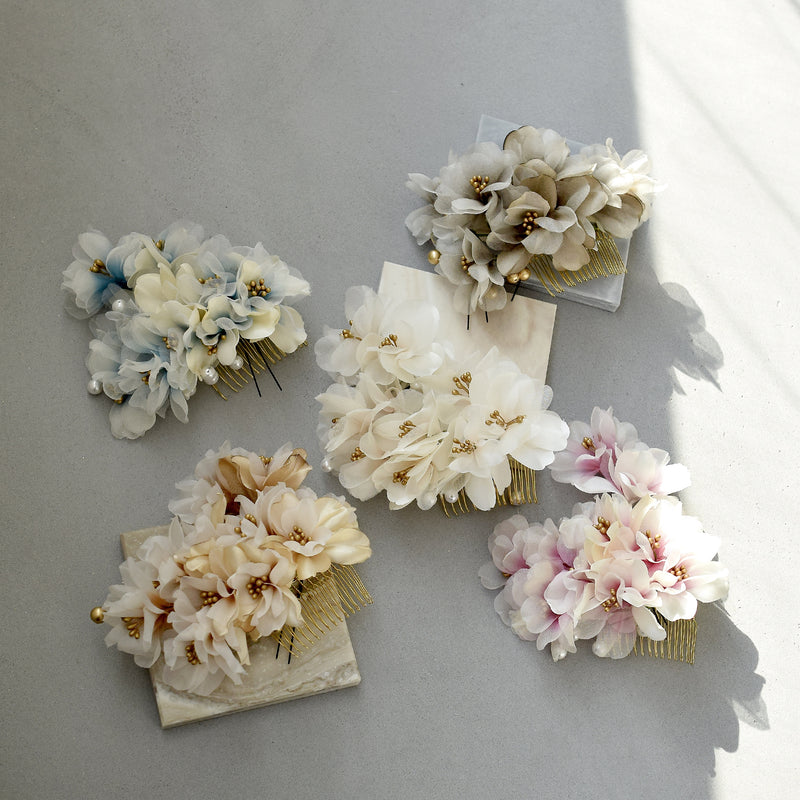 【髪飾り オーガンジーブーケ コームUピン 3点セット】花 ヘアアクセ  ヘアアクセサリー  日本製 成人式振袖や卒業式袴にも（5432634401）【取り寄せ品】