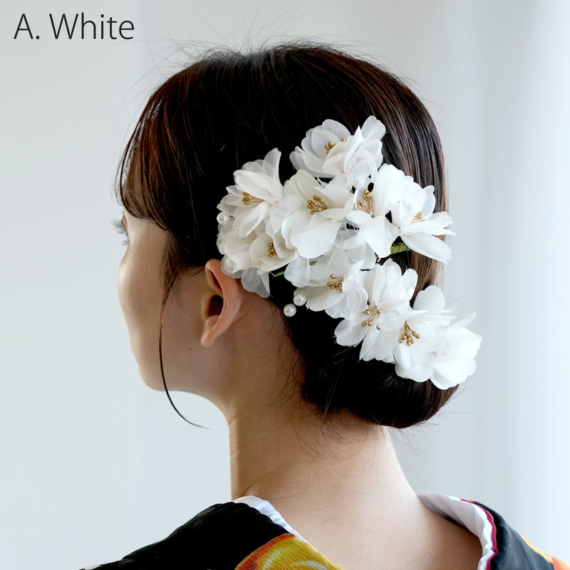 【髪飾り オーガンジーブーケ コームUピン 3点セット】花 ヘアアクセ  ヘアアクセサリー  日本製 成人式振袖や卒業式袴にも（5432634401）【取り寄せ品】
