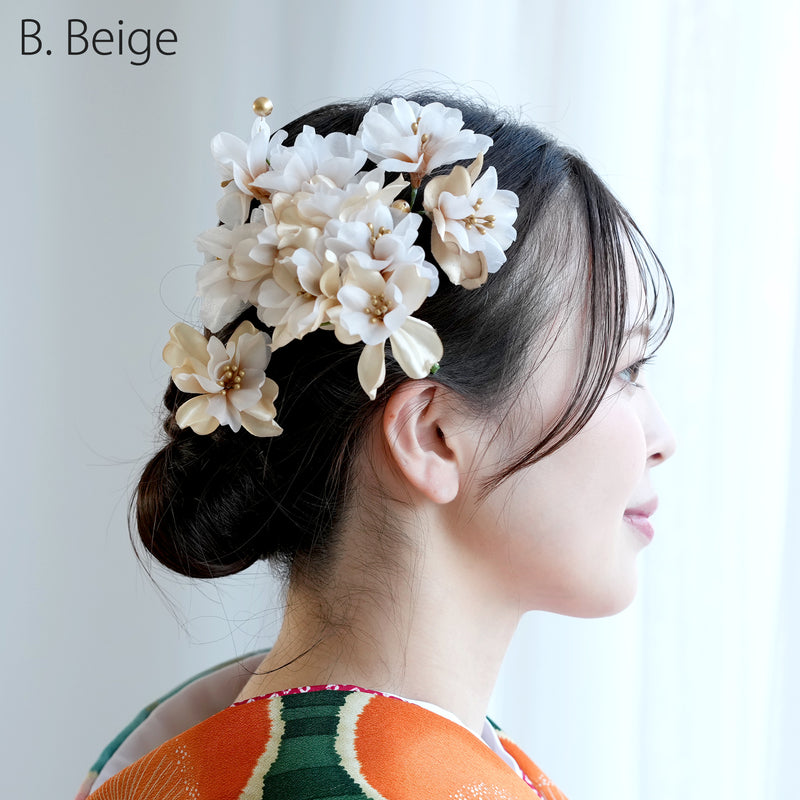 【髪飾り オーガンジーブーケ コームUピン 3点セット】花 ヘアアクセ  ヘアアクセサリー  日本製 成人式振袖や卒業式袴にも（5432634401）【取り寄せ品】