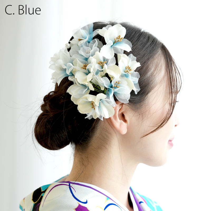 【髪飾り オーガンジーブーケ コームUピン 3点セット】花 ヘアアクセ  ヘアアクセサリー  日本製 成人式振袖や卒業式袴にも（5432634401）【取り寄せ品】