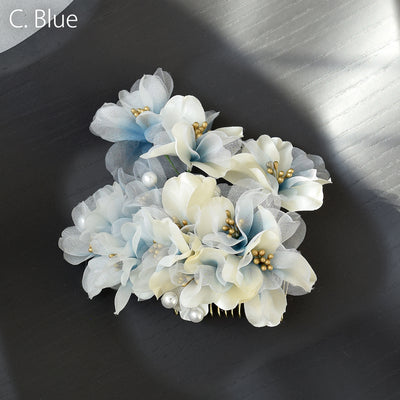 【髪飾り オーガンジーブーケ コームUピン 3点セット】花 ヘアアクセ  ヘアアクセサリー  日本製 成人式振袖や卒業式袴にも（5432634401）【取り寄せ品】
