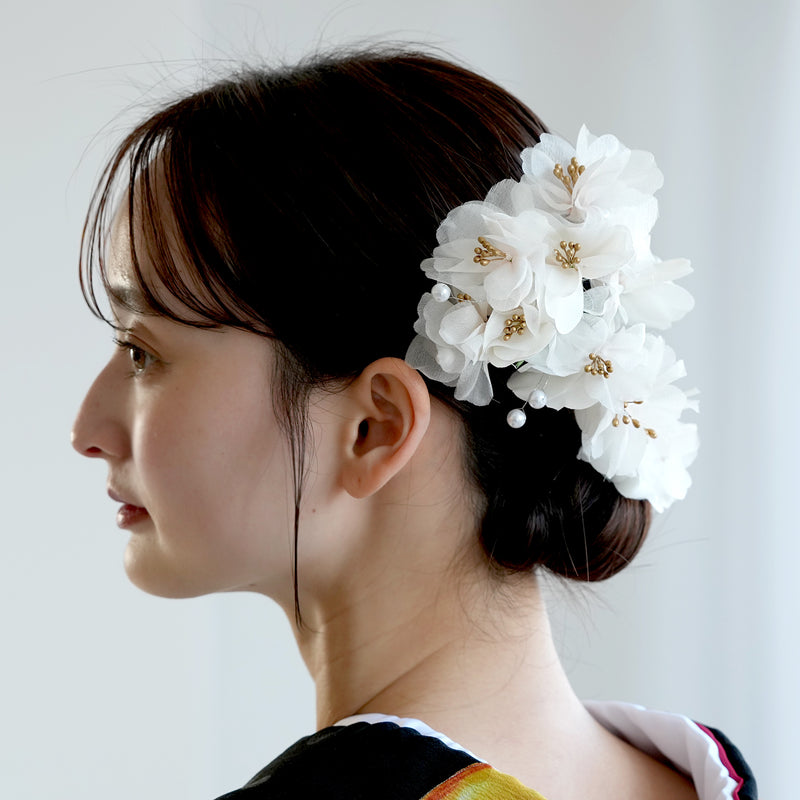 【髪飾り オーガンジーブーケ コームUピン 3点セット】花 ヘアアクセ  ヘアアクセサリー  日本製 成人式振袖や卒業式袴にも（5432634401）【取り寄せ品】