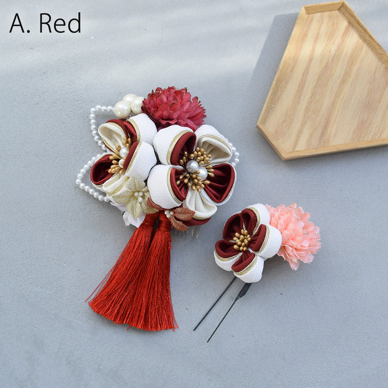 【髪飾り 梅雅 コームUピン2点セット】パール つまみ細工  ヘアアクセサリー  日本製 成人式振袖や卒業式袴にも（5432634901）【取り寄せ品】