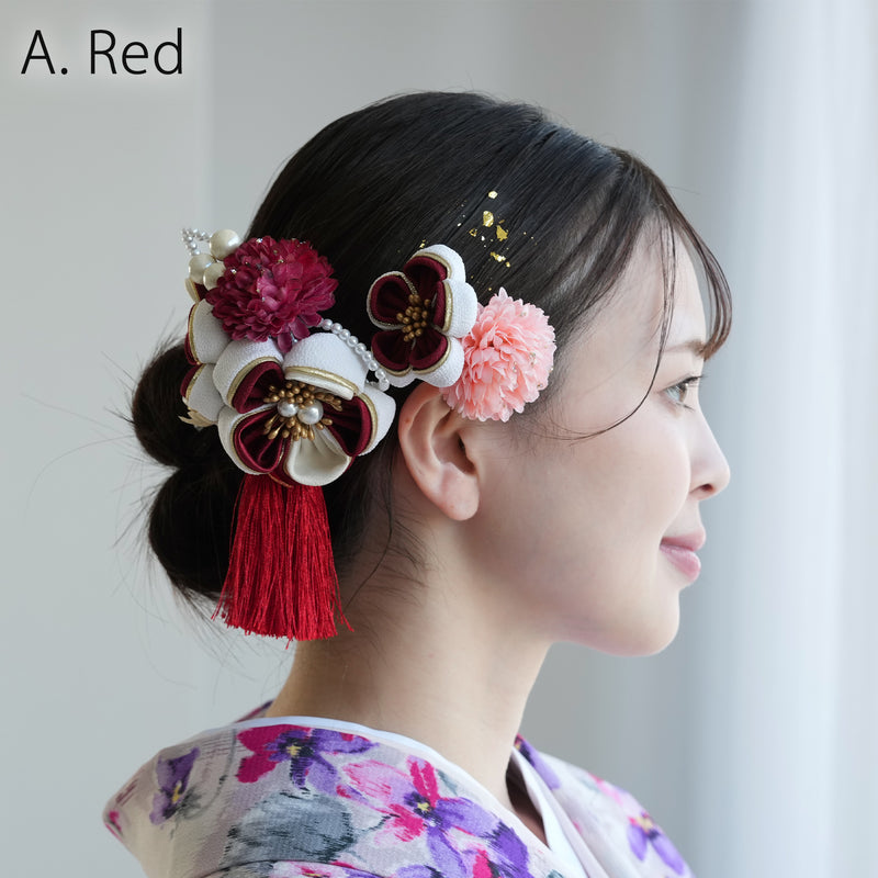 【髪飾り 梅雅 コームUピン2点セット】パール つまみ細工  ヘアアクセサリー  日本製 成人式振袖や卒業式袴にも（5432634901）【取り寄せ品】