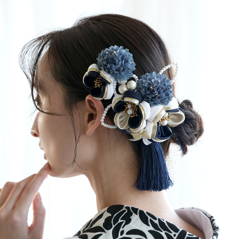 【髪飾り 梅雅 コームUピン2点セット】パール つまみ細工  ヘアアクセサリー  日本製 成人式振袖や卒業式袴にも（5432634901）【取り寄せ品】