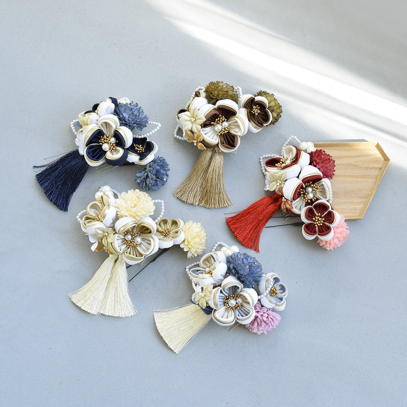 【髪飾り 梅雅 コームUピン2点セット】パール つまみ細工  ヘアアクセサリー  日本製 成人式振袖や卒業式袴にも（5432634901）【取り寄せ品】