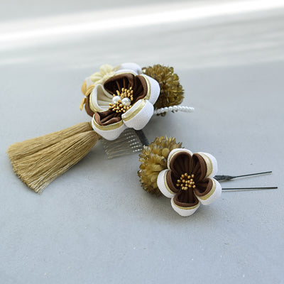 【髪飾り 梅雅 コームUピン2点セット】パール つまみ細工  ヘアアクセサリー  日本製 成人式振袖や卒業式袴にも（5432634901）【取り寄せ品】