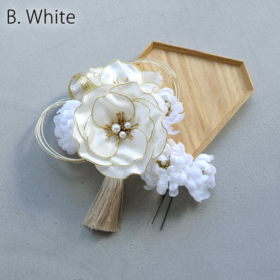 【髪飾り シルクフラワー芙蓉 コームUピン2点セット】水引 タッセル 菊  ヘアアクセサリー  日本製 成人式振袖や卒業式袴にも（5432635401）【取り寄せ品】