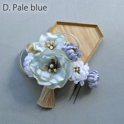 【髪飾り シルクフラワー芙蓉 コームUピン2点セット】水引 タッセル 菊  ヘアアクセサリー  日本製 成人式振袖や卒業式袴にも（5432635401）【取り寄せ品】