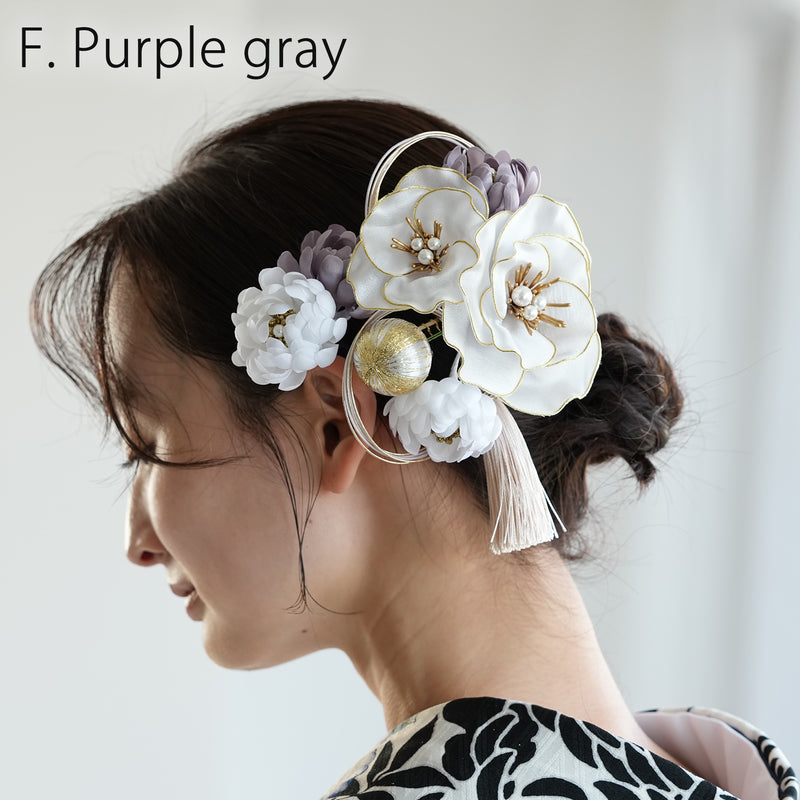 【髪飾り シルクフラワー芙蓉 コームUピン2点セット】水引 タッセル 菊  ヘアアクセサリー  日本製 成人式振袖や卒業式袴にも（5432635401）【取り寄せ品】