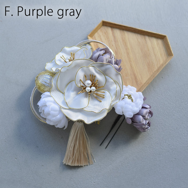 【髪飾り シルクフラワー芙蓉 コームUピン2点セット】水引 タッセル 菊  ヘアアクセサリー  日本製 成人式振袖や卒業式袴にも（5432635401）【取り寄せ品】