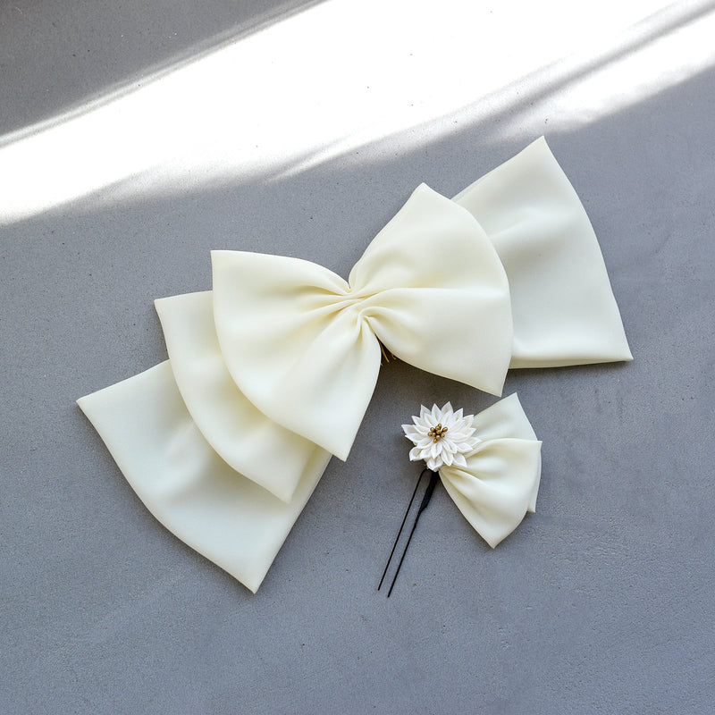 【髪飾り BIGリボンヘッドドレス コームUピン2点セット】ビッグサイズ 菊 つまみ細工 ヘアアクセサリー  日本製 成人式振袖や卒業式袴にも（5432636001）【取り寄せ品】