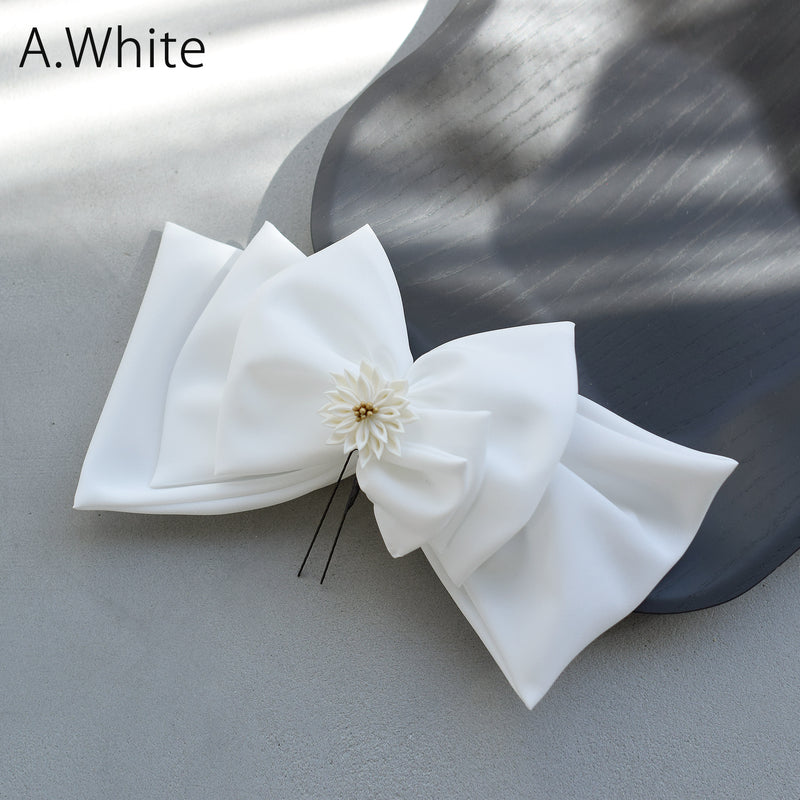 【髪飾り BIGリボンヘッドドレス コームUピン2点セット】ビッグサイズ 菊 つまみ細工 ヘアアクセサリー  日本製 成人式振袖や卒業式袴にも（5432636001）【取り寄せ品】