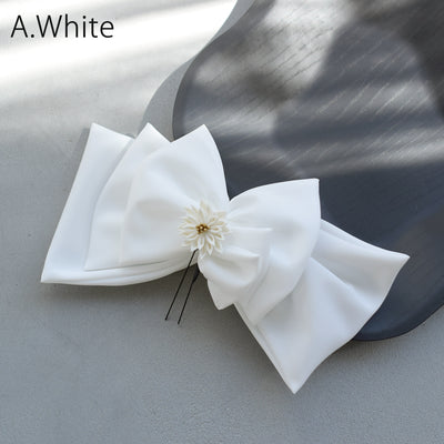 【髪飾り BIGリボンヘッドドレス コームUピン2点セット】ビッグサイズ 菊 つまみ細工 ヘアアクセサリー  日本製 成人式振袖や卒業式袴にも（5432636001）【取り寄せ品】