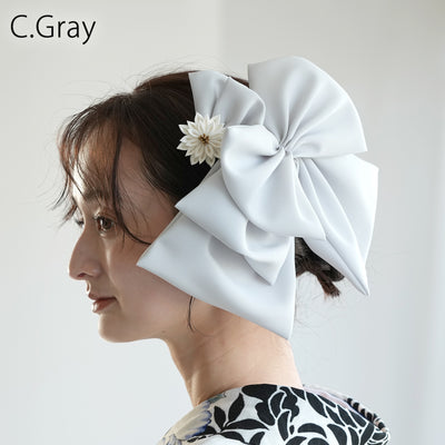 【髪飾り BIGリボンヘッドドレス コームUピン2点セット】ビッグサイズ 菊 つまみ細工 ヘアアクセサリー  日本製 成人式振袖や卒業式袴にも（5432636001）【取り寄せ品】