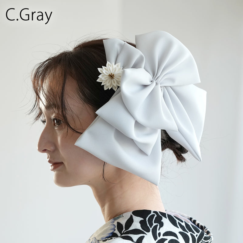 【髪飾り BIGリボンヘッドドレス コームUピン2点セット】ビッグサイズ 菊 つまみ細工 ヘアアクセサリー  日本製 成人式振袖や卒業式袴にも（5432636001）【取り寄せ品】