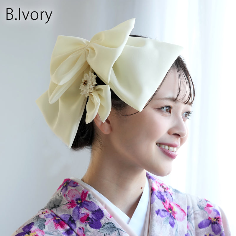 【髪飾り BIGリボンヘッドドレス コームUピン2点セット】ビッグサイズ 菊 つまみ細工 ヘアアクセサリー  日本製 成人式振袖や卒業式袴にも（5432636001）【取り寄せ品】