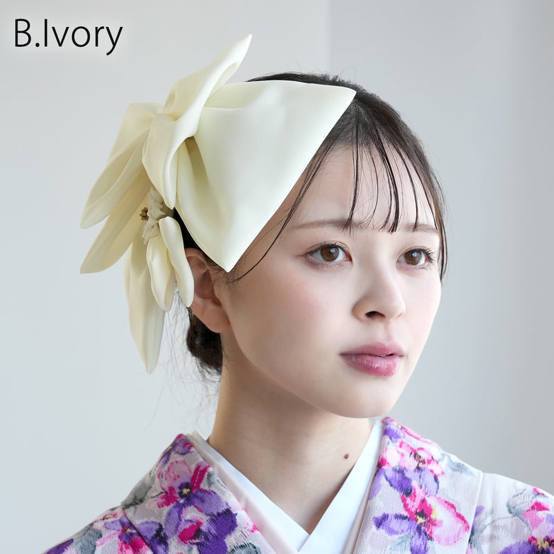 【髪飾り BIGリボンヘッドドレス コームUピン2点セット】ビッグサイズ 菊 つまみ細工 ヘアアクセサリー  日本製 成人式振袖や卒業式袴にも（5432636001）【取り寄せ品】