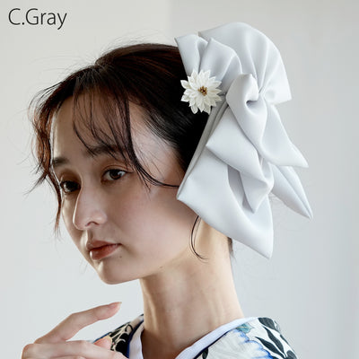 【髪飾り BIGリボンヘッドドレス コームUピン2点セット】ビッグサイズ 菊 つまみ細工 ヘアアクセサリー  日本製 成人式振袖や卒業式袴にも（5432636001）【取り寄せ品】
