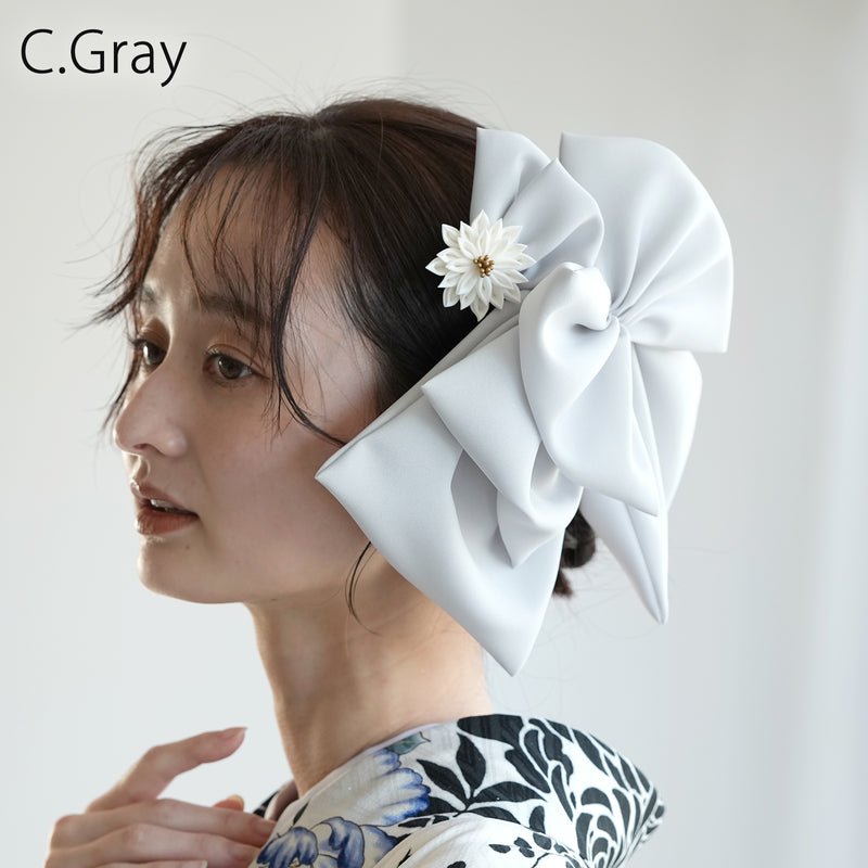 【髪飾り BIGリボンヘッドドレス コームUピン2点セット】ビッグサイズ 菊 つまみ細工 ヘアアクセサリー  日本製 成人式振袖や卒業式袴にも（5432636001）【取り寄せ品】