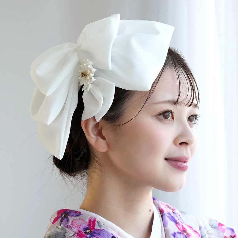 【髪飾り BIGリボンヘッドドレス コームUピン2点セット】ビッグサイズ 菊 つまみ細工 ヘアアクセサリー  日本製 成人式振袖や卒業式袴にも（5432636001）【取り寄せ品】