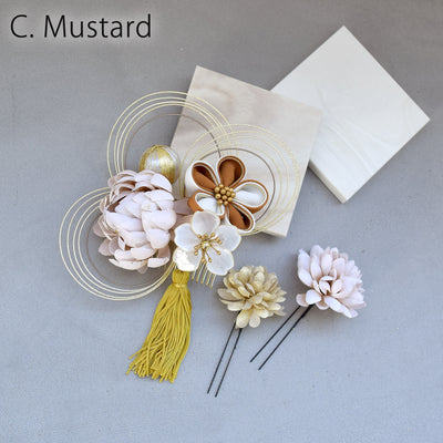 【髪飾り 菊梅桜・水引 コームUピン3点セット】タッセル つまみ細工 アメリカンフラワー  ヘアアクセサリー  日本製 成人式振袖や卒業式袴にも（5432636301）【取り寄せ品】