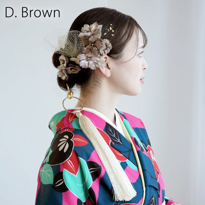 【髪飾り 桜花・リングタッセル Uピン金箔9点セット】ポニーテールリング ヘアアクセ  ヘアアクセサリー  日本製 成人式振袖や卒業式袴にも（5432636701）【取り寄せ品】