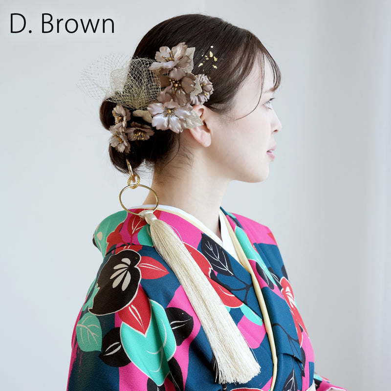 【髪飾り 桜花・リングタッセル Uピン金箔9点セット】ポニーテールリング ヘアアクセ  ヘアアクセサリー  日本製 成人式振袖や卒業式袴にも（5432636701）【取り寄せ品】