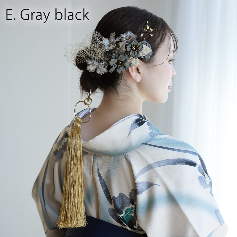 【髪飾り 桜花・リングタッセル Uピン金箔9点セット】ポニーテールリング ヘアアクセ  ヘアアクセサリー  日本製 成人式振袖や卒業式袴にも（5432636701）【取り寄せ品】